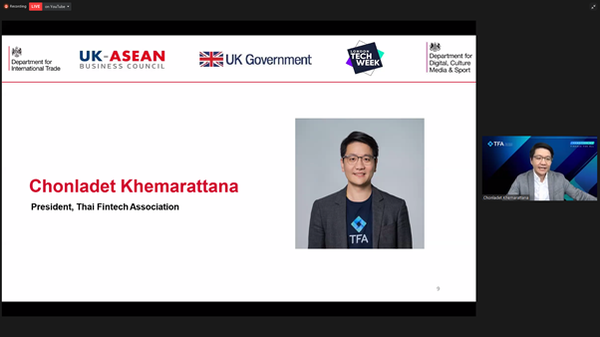 Mr. Chonladet Khemarattana (TFA President) was a keynote speaker for “Fintech & Cyber Security Opportunities in SE Asia (Session 1) – Thailand and the Philippines” of  Europe’s largest tech festival called “London Tech Week event”